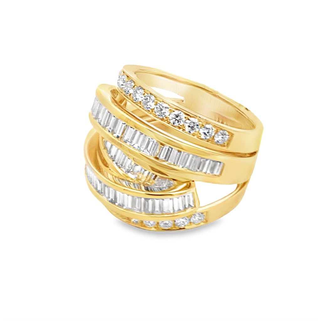 18K Yellow Gold Wide Channel Set Criss Cross Diamond Ring