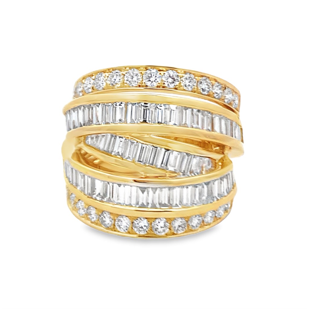 18K Yellow Gold Wide Channel Set Criss Cross Diamond Ring