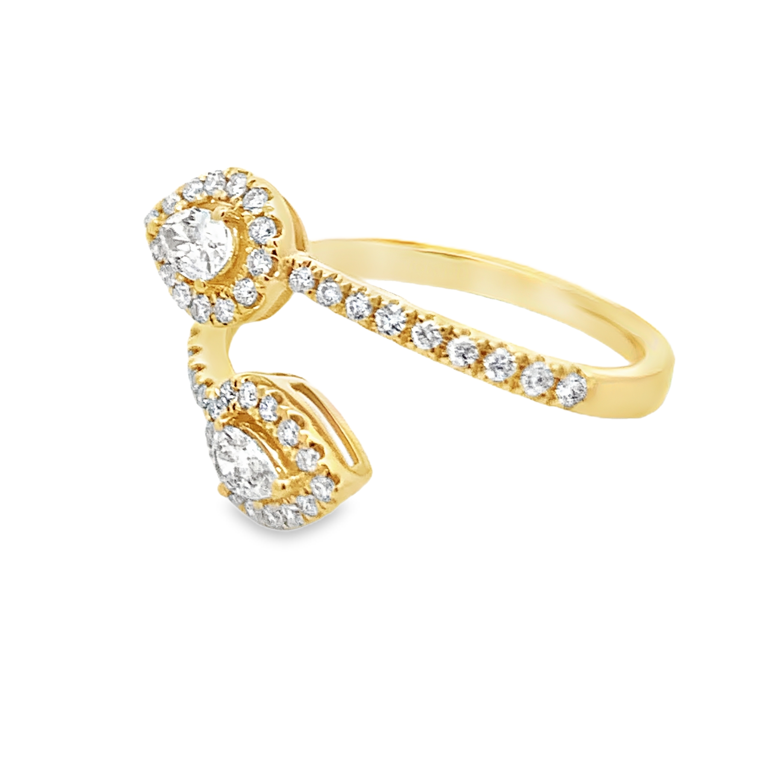 18K Yellow Gold Diamond Leaf Bypass Ring