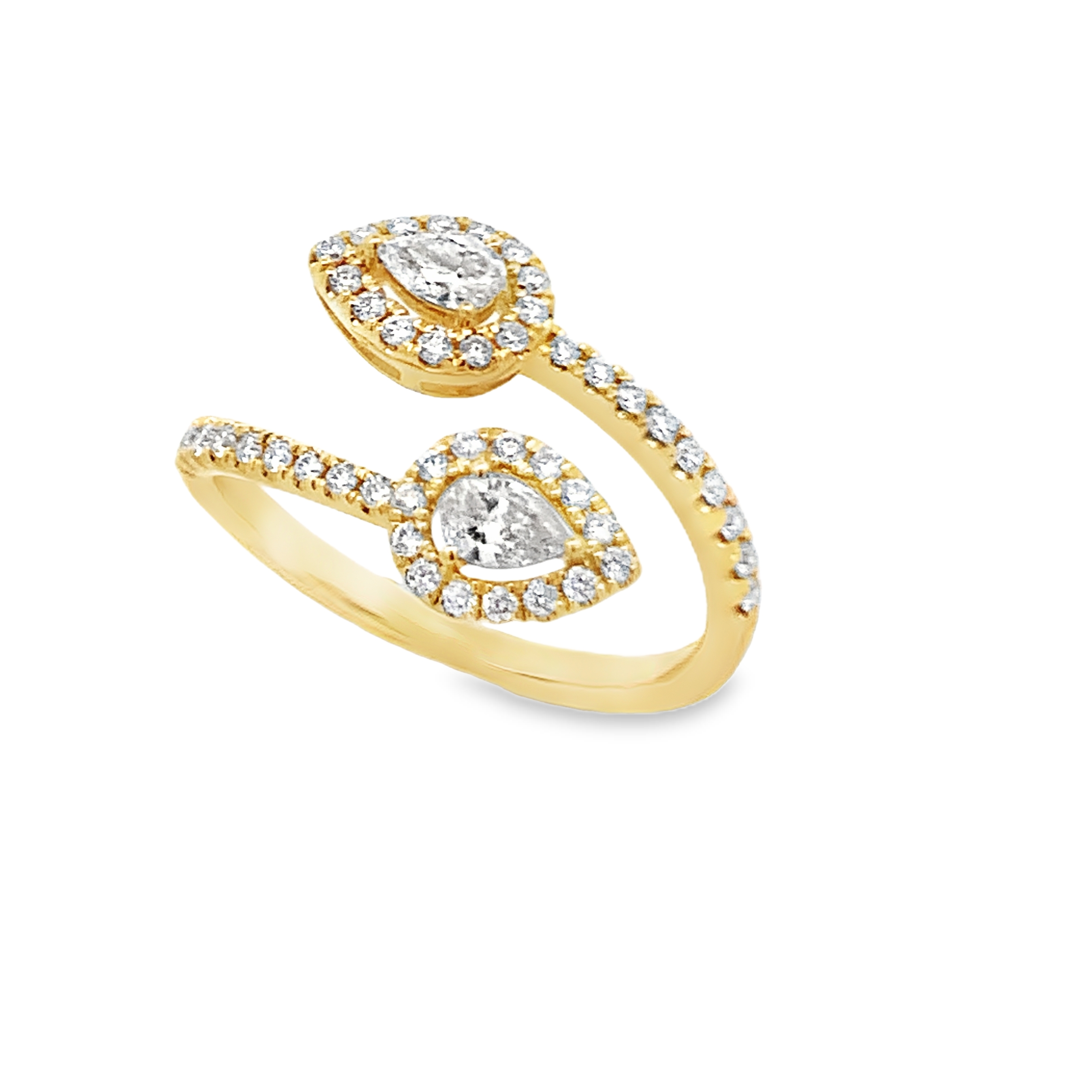 18K Yellow Gold Diamond Leaf Bypass Ring