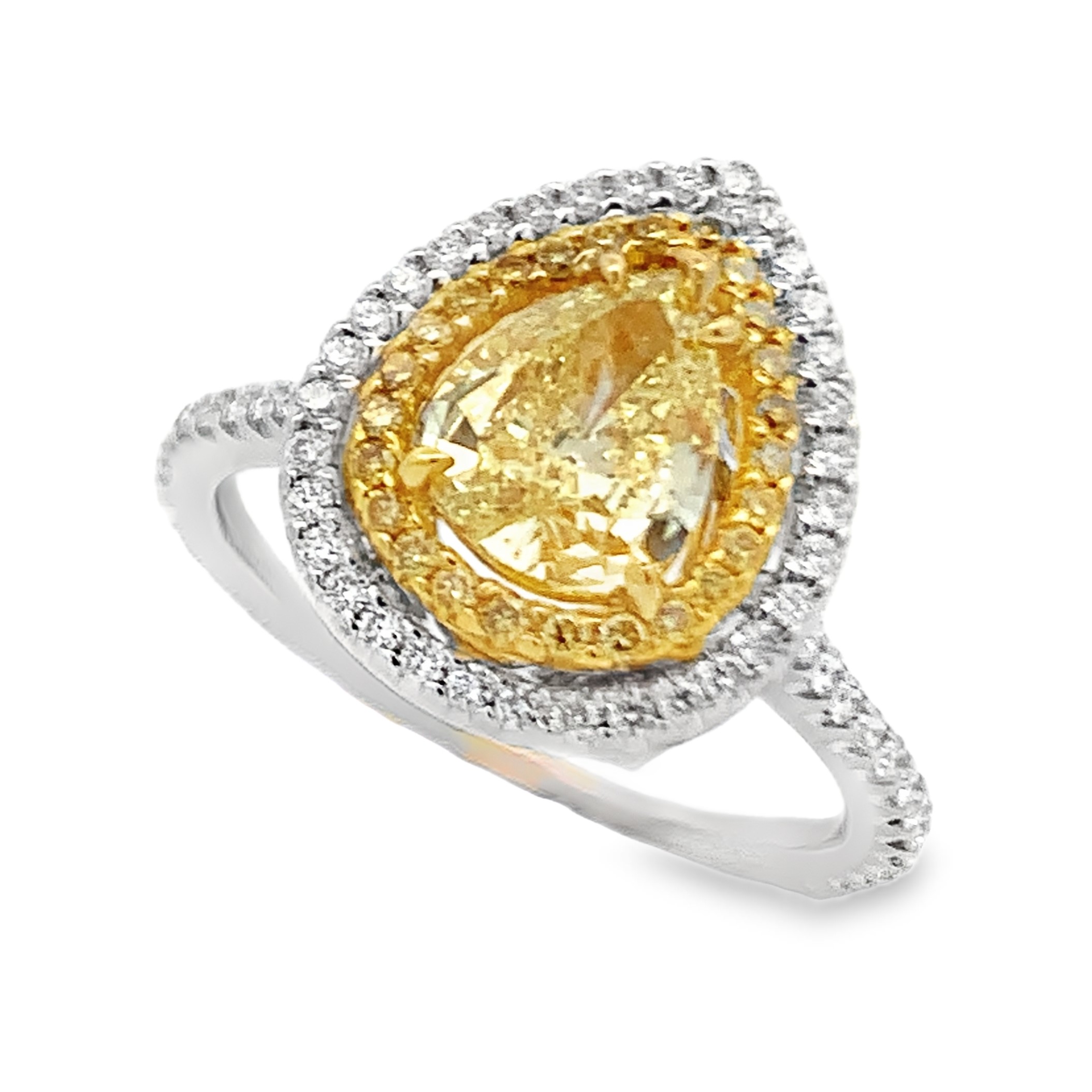 18K Two-Tone Pear Shape Yellow Diamond Ring