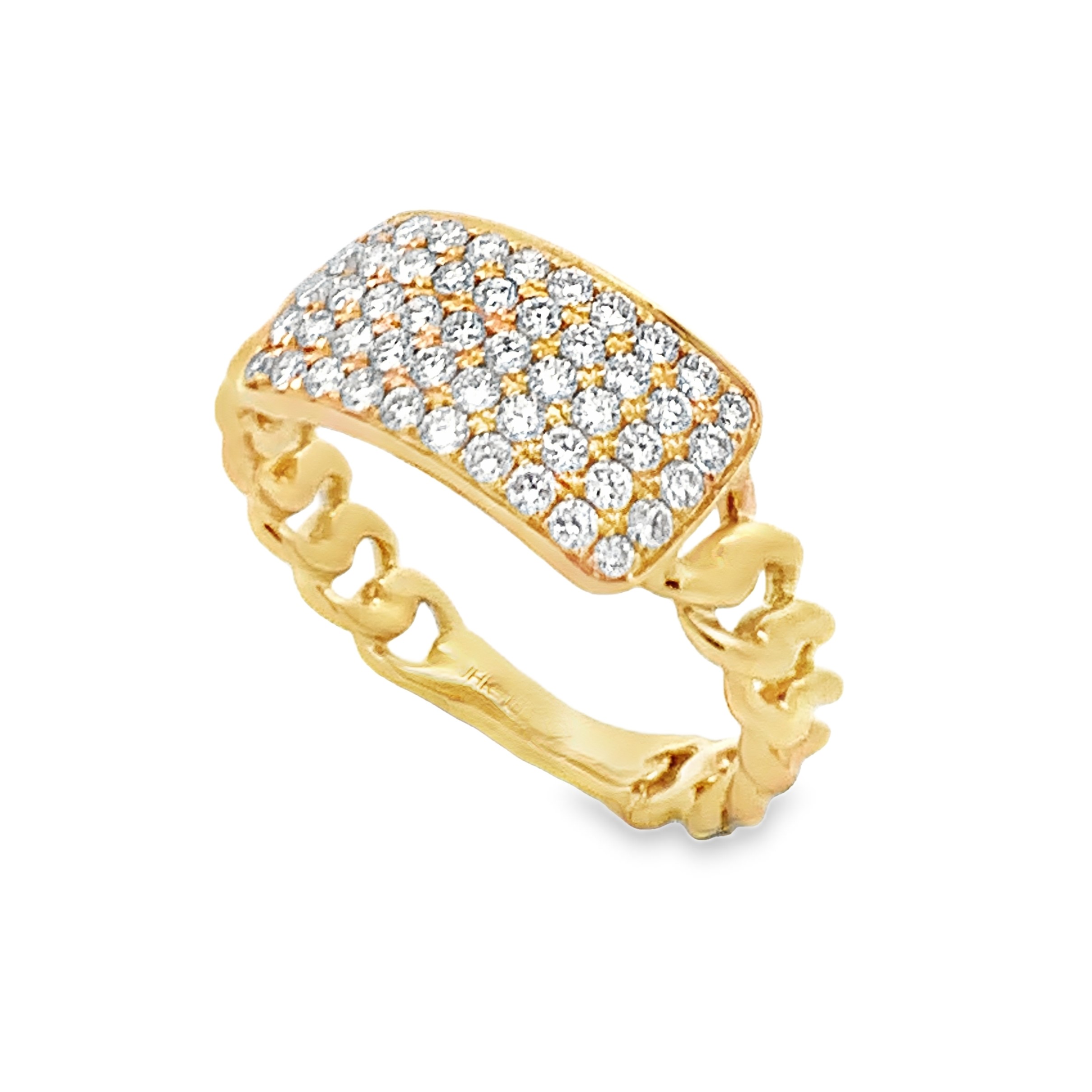 18K Yellow Gold Pave and Chain Ring