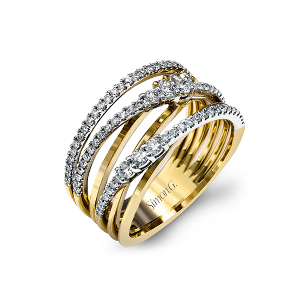 Simon G. 18K Two-Tone Clio Diamond Criss Cross Ring