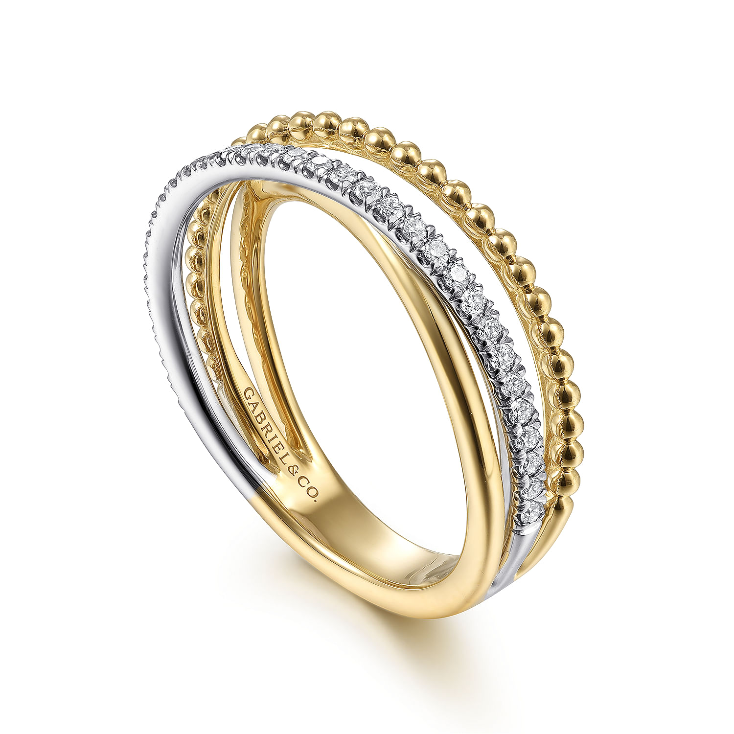 Gabriel & Co. 14K Two-Tone Bujukan Diamond Criss Cross Ring