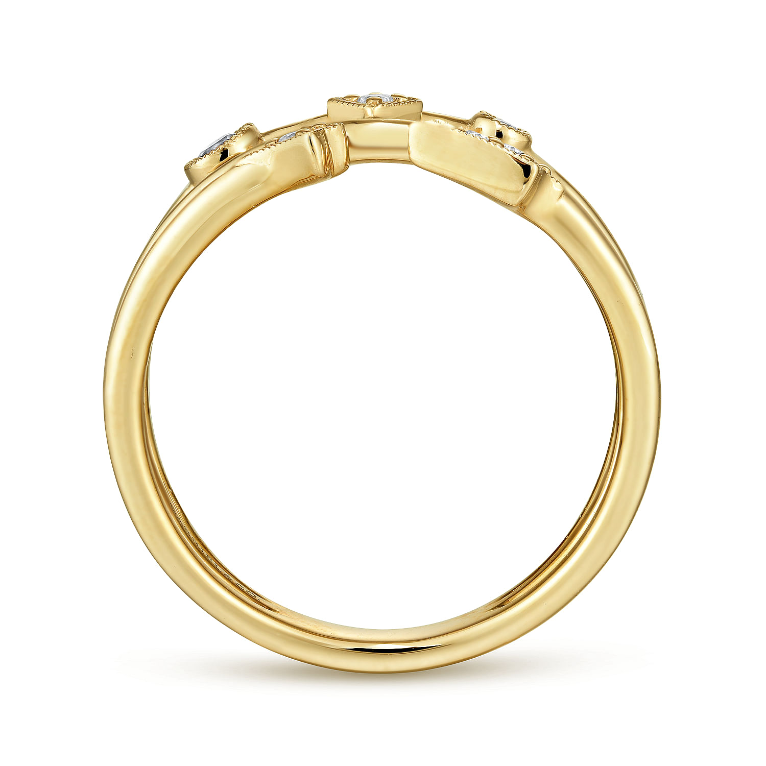 Gabriel & Co. 14K Yellow Gold Tri-Band Diamond Station Ring