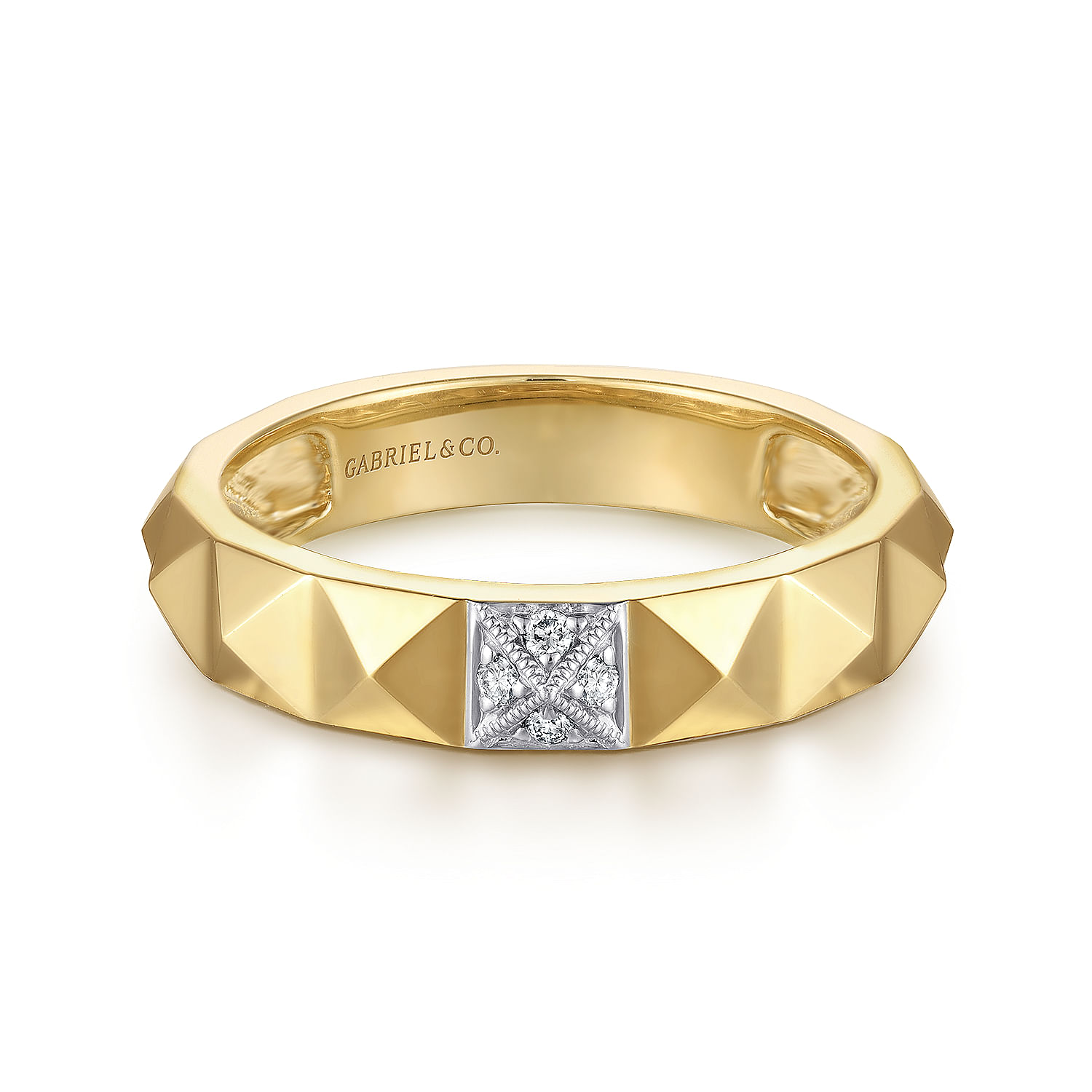 Gabriel & Co. 14K Yellow Gold Pyramid & Pave Diamond Band