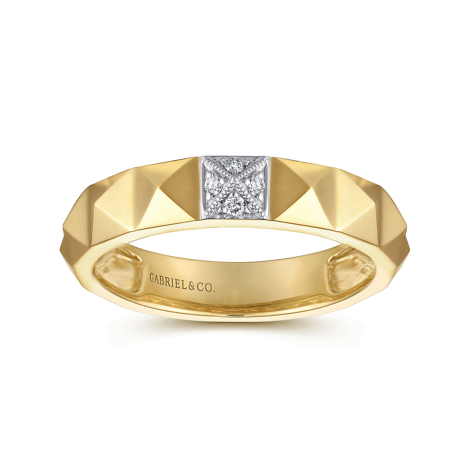 Gabriel & Co. 14K Yellow Gold Pyramid & Pave Diamond Band