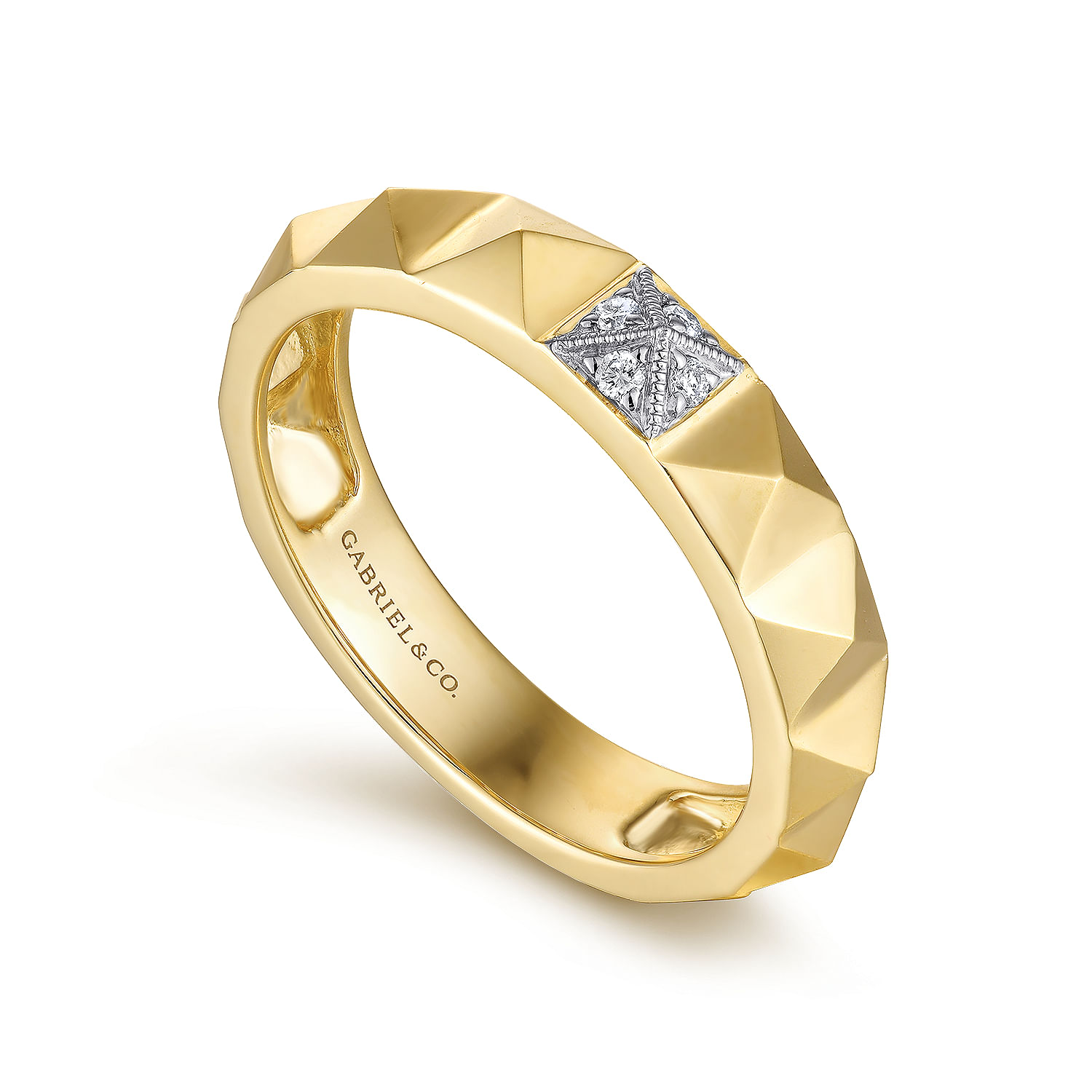 Gabriel & Co. 14K Yellow Gold Pyramid & Pave Diamond Band