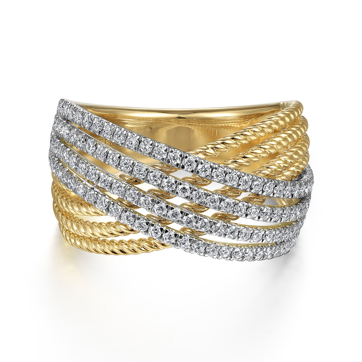 Gabriel & Co. 14K Two-Tone Rope and Diamond Criss Cross Ring