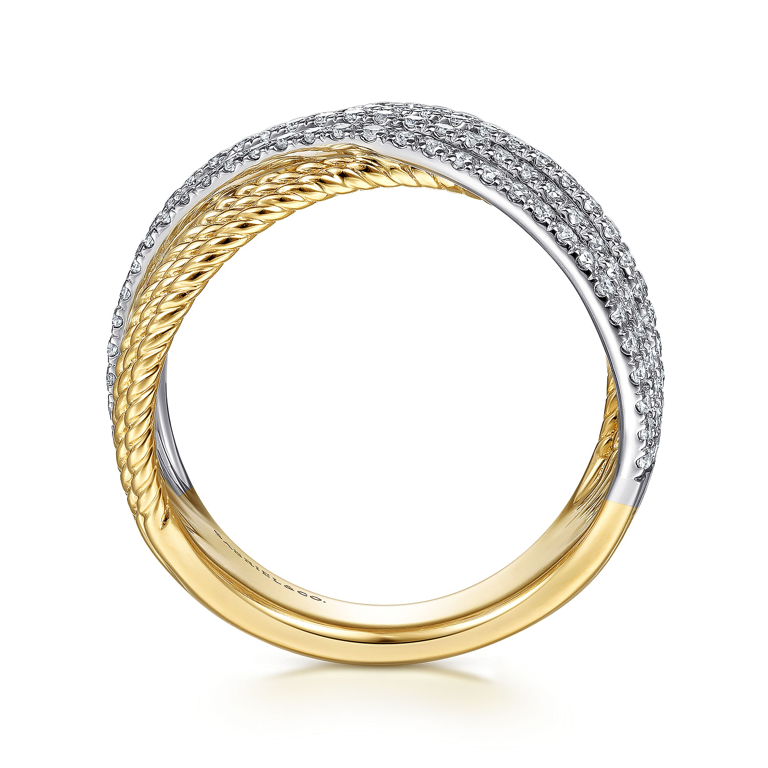 Gabriel & Co. 14K Two-Tone Rope and Diamond Criss Cross Ring