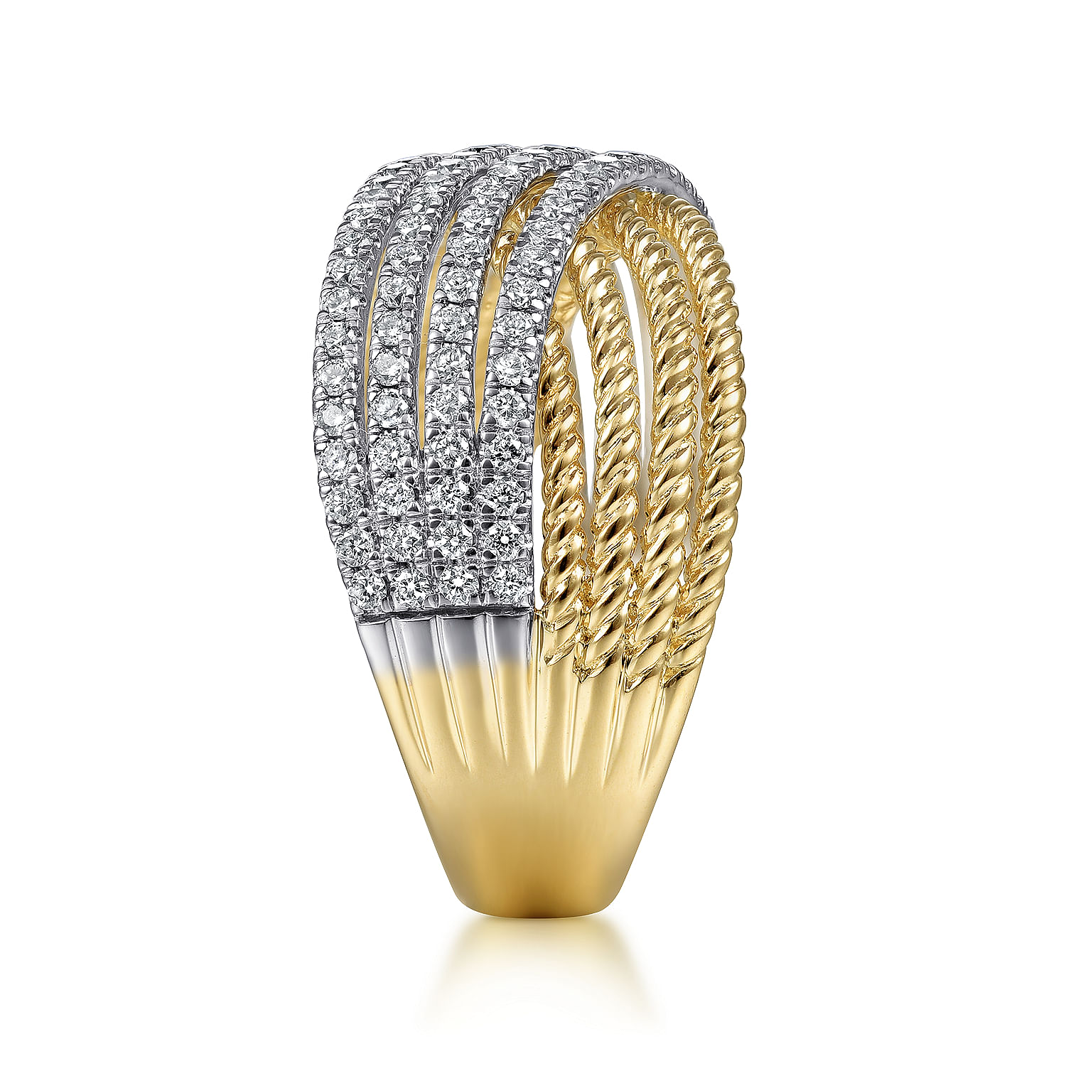 Gabriel & Co. 14K Two-Tone Rope and Diamond Criss Cross Ring