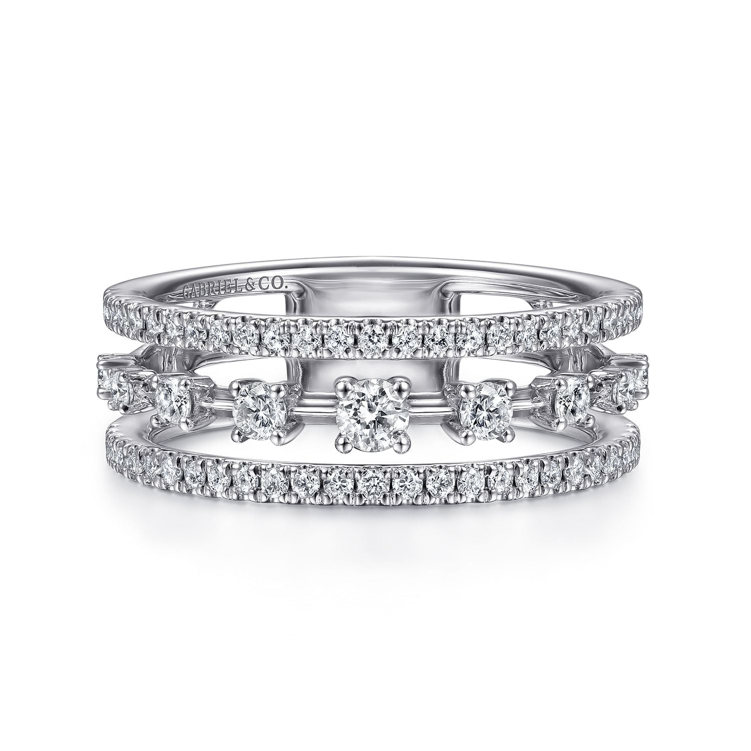 Gabriel & Co. 14K White Gold Three-Row Diamond Ring