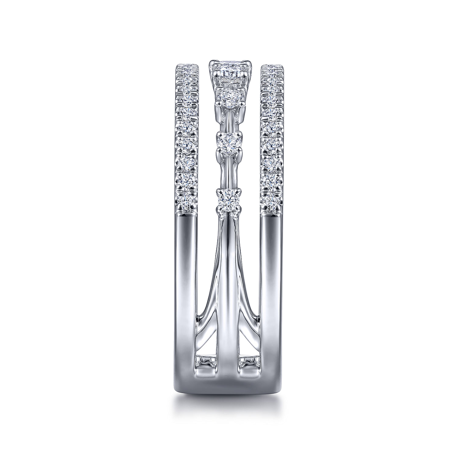 Gabriel & Co. 14K White Gold Three-Row Diamond Ring