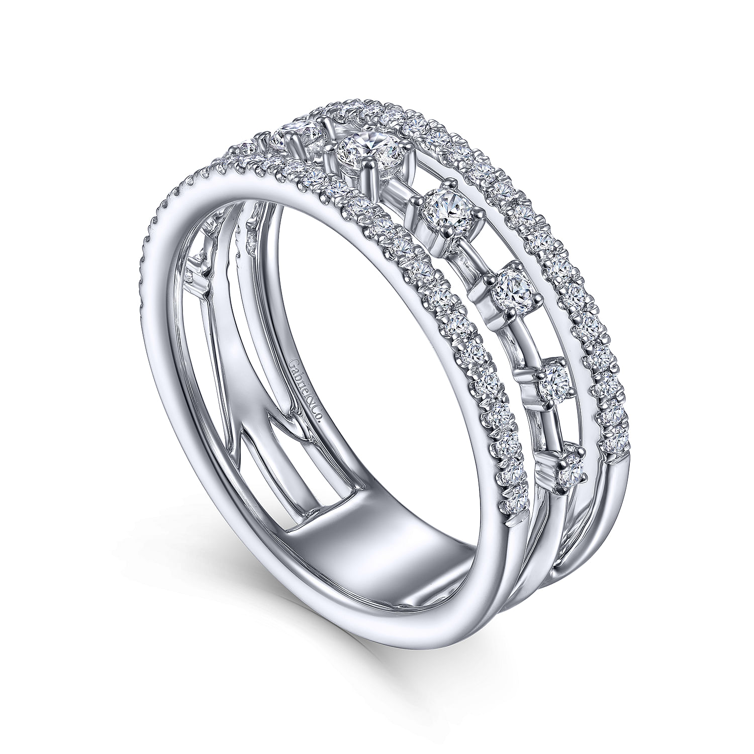 Gabriel & Co. 14K White Gold Three-Row Diamond Ring