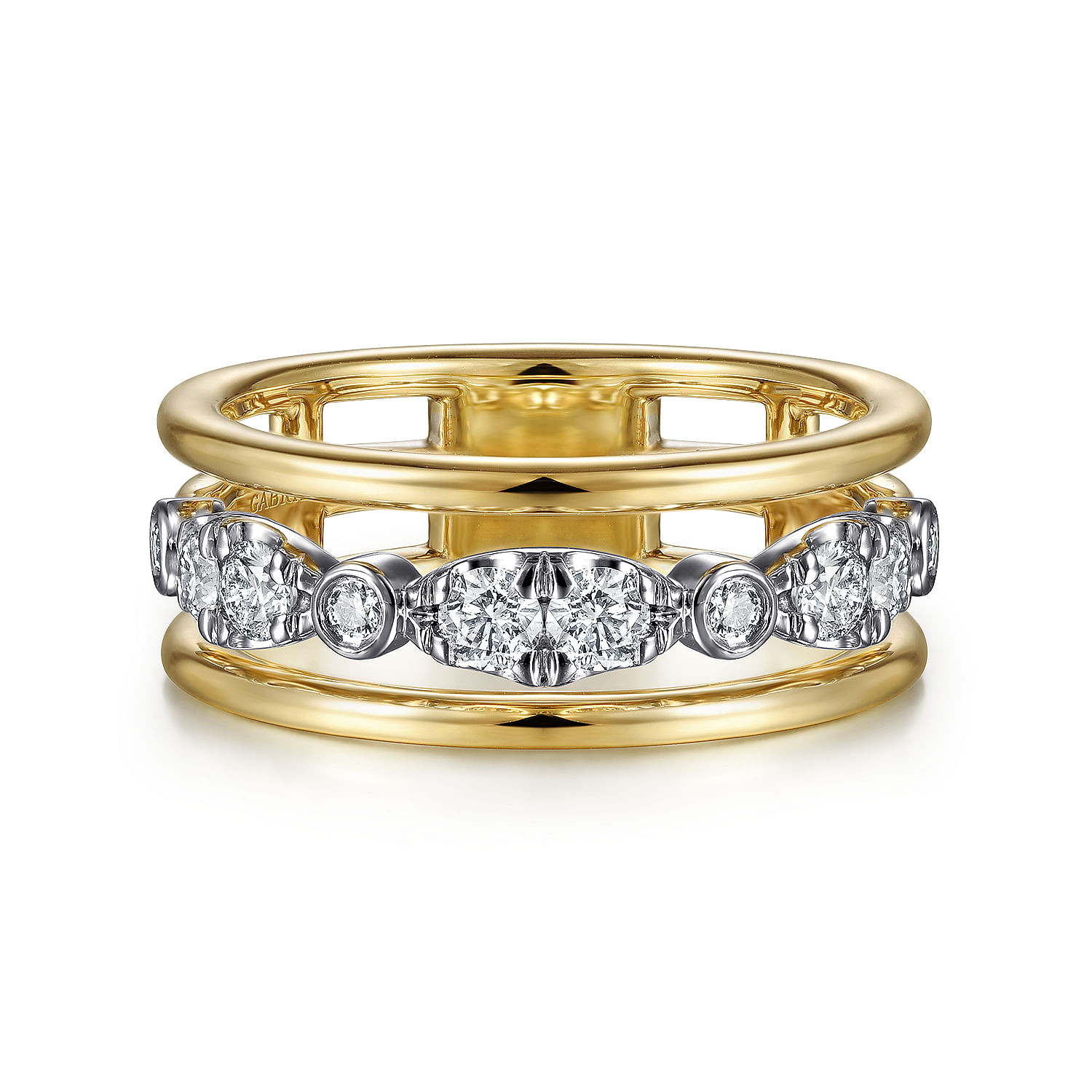 Gabriel & Co. 14K White & Yellow Gold Three-Row Diamond Ring