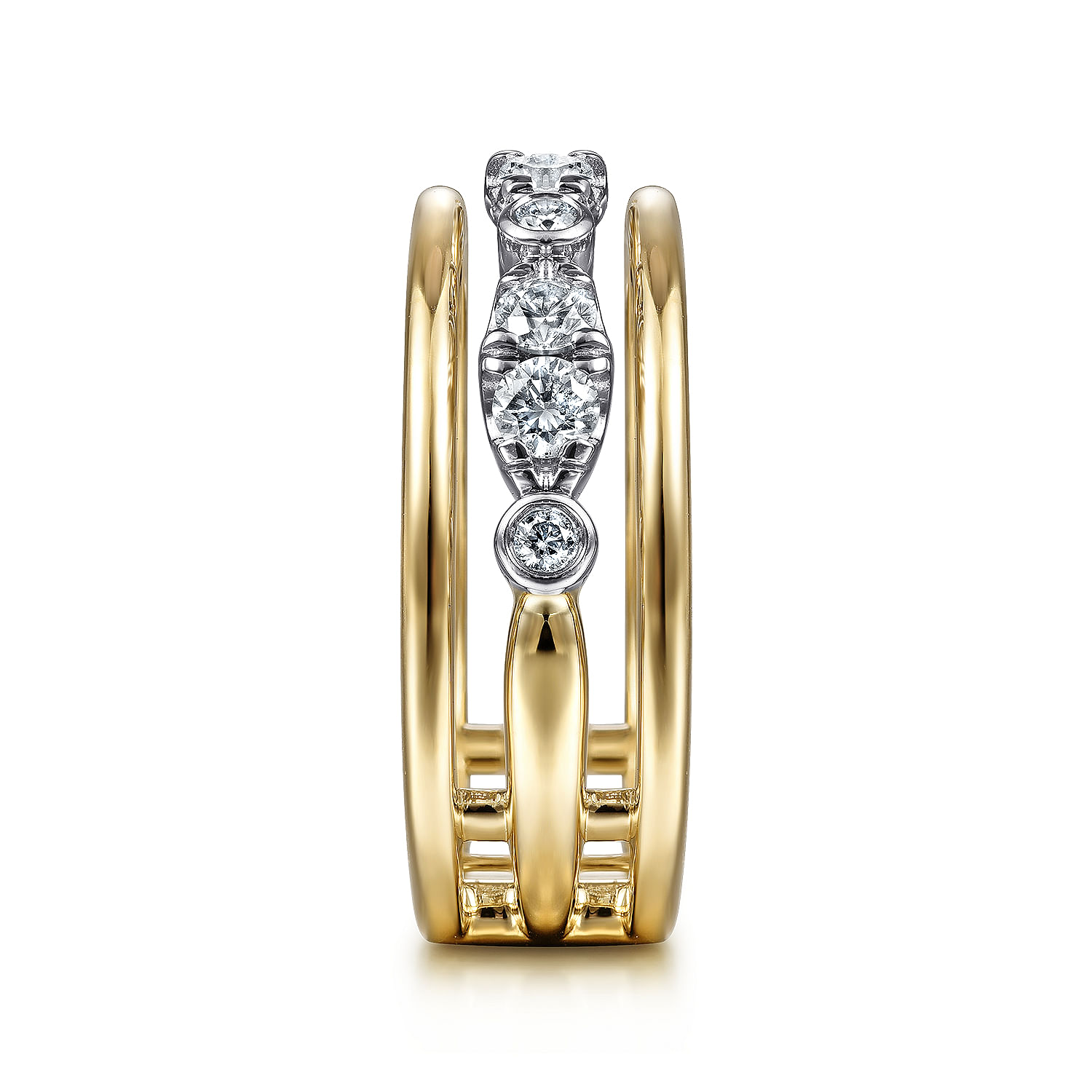 Gabriel & Co. 14K White & Yellow Gold Three-Row Diamond Ring