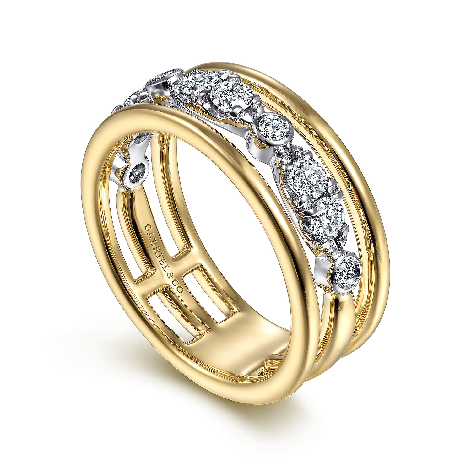 Gabriel & Co. 14K White & Yellow Gold Three-Row Diamond Ring