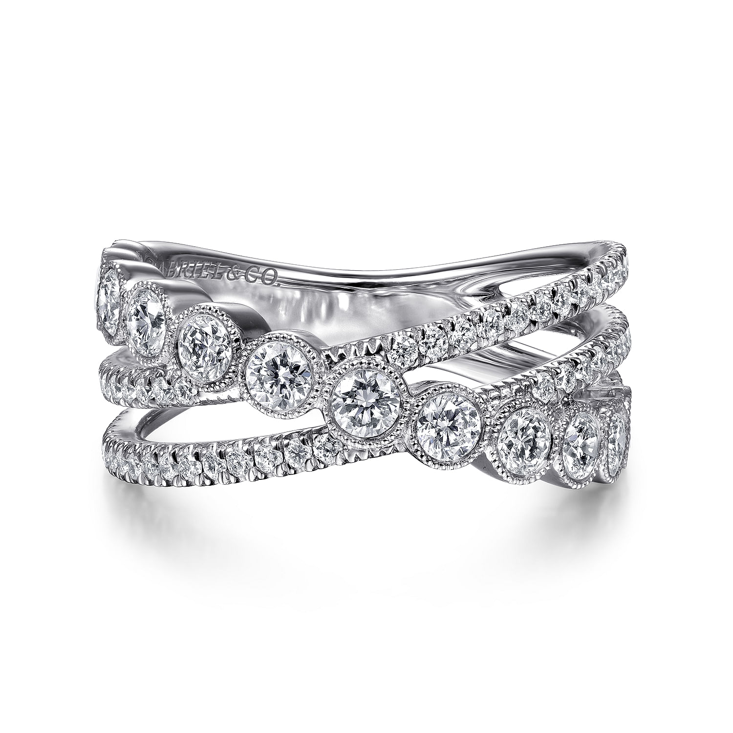 Gabriel & Co. 14K White Gold Criss Cross Diamond Ring