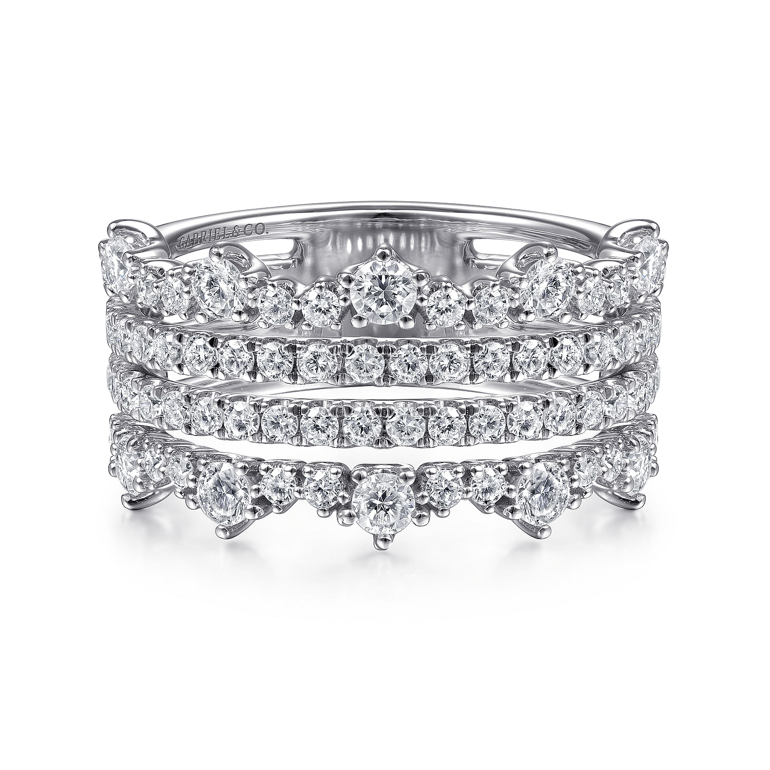 Gabriel & Co. 14K White Gold Four-Row Diamond Ring