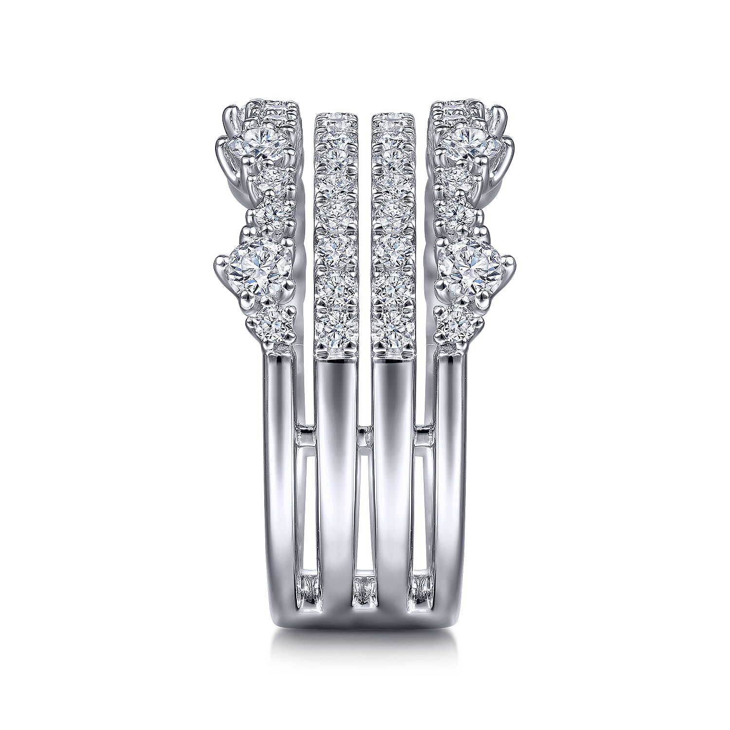 Gabriel & Co. 14K White Gold Four-Row Diamond Ring