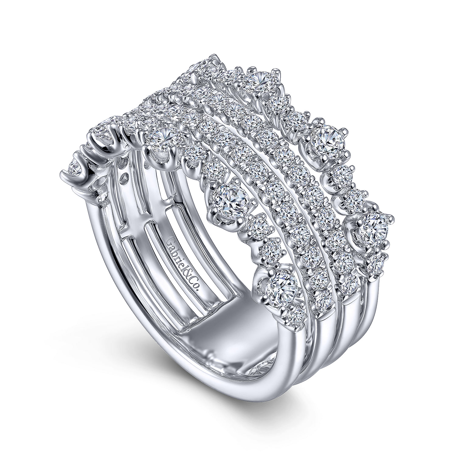 Gabriel & Co. 14K White Gold Four-Row Diamond Ring