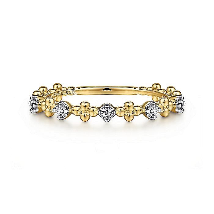 Gabriel & Co 14K Yellow Gold Diamond & Bead Station Ring