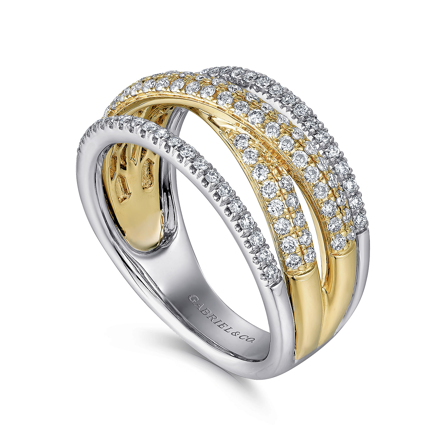 Gabriel & Co. 14K Two-Tone Criss Cross Diamond Ring