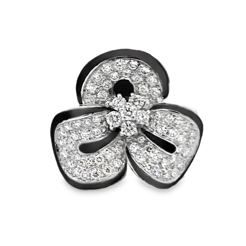 Leo Pizzo 18K White Gold Diamond White & Black Flower Ring