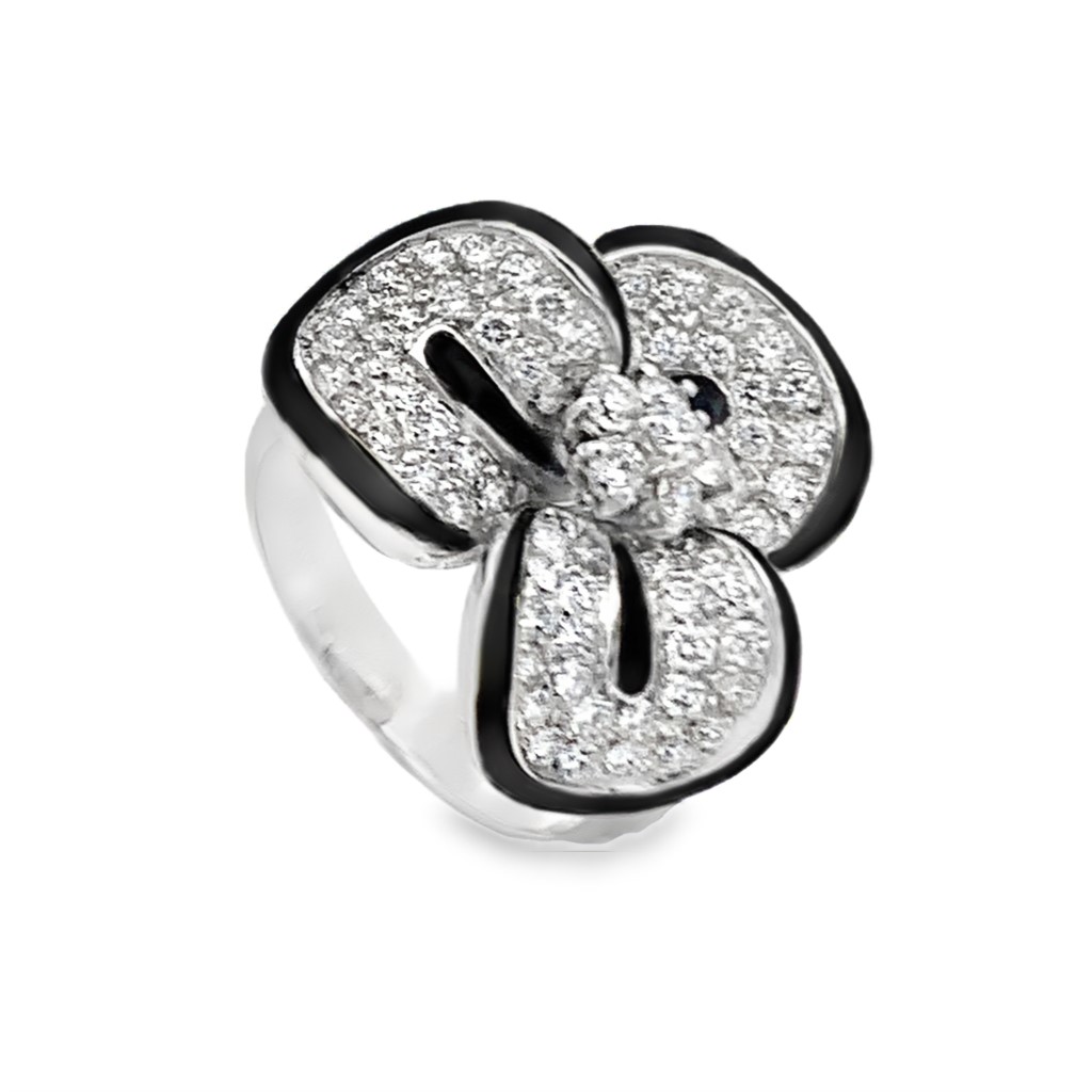 Leo Pizzo 18K White Gold Diamond White & Black Flower Ring