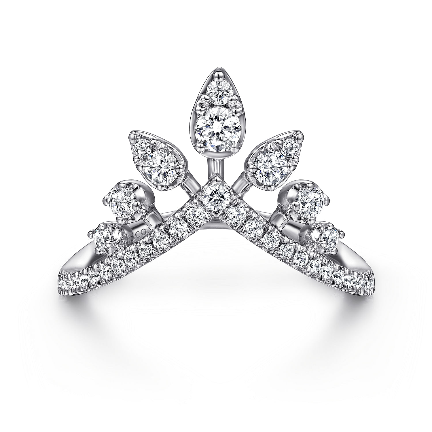 Gabriel & Co. 14K White Gold Bursting Diamond Chevron Ring