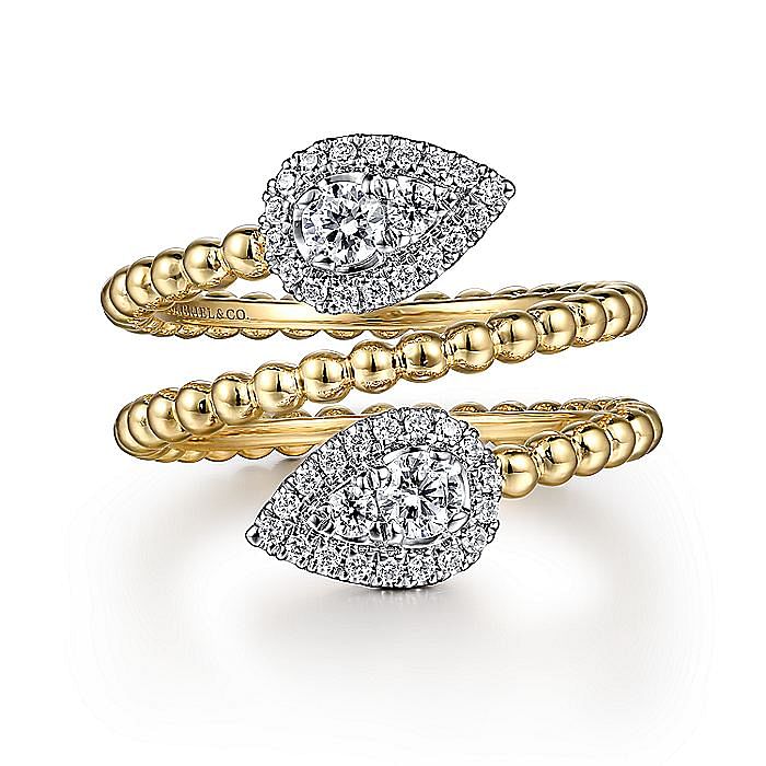 Gabriel & Co. 14K Two-Tone Diamond Teardrop Bujukan Wrap Ring