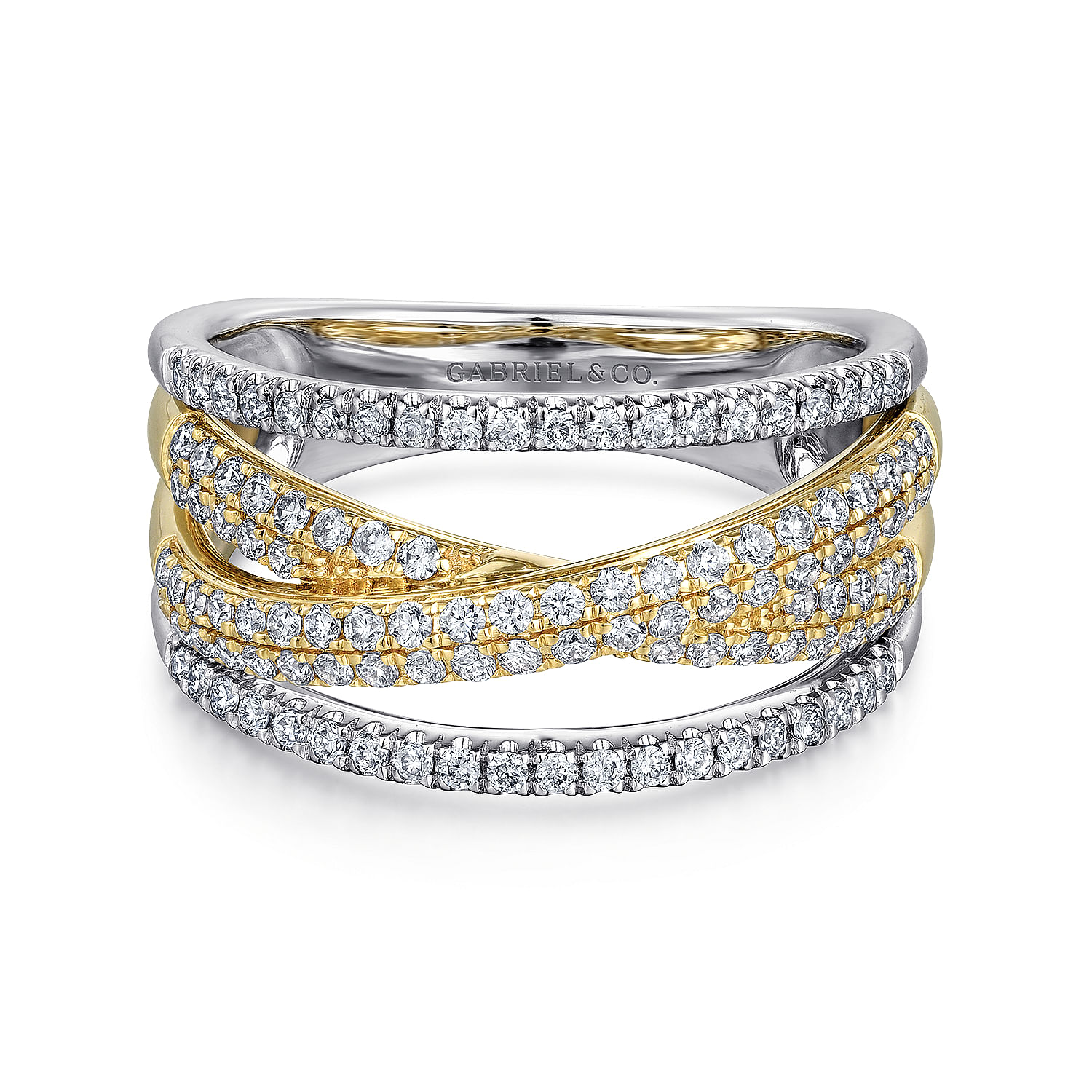 Gabriel & Co. 14K Two-Tone Criss Cross Diamond Ring