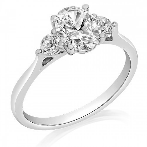 14K White Gold Three-Stone Diamond Engagement Ring Setting