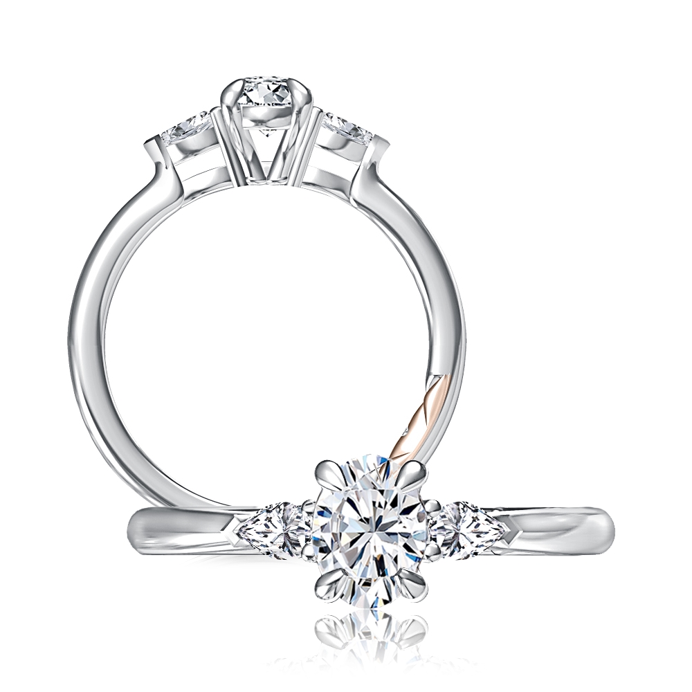 A.Jaffe 14K White Gold Three-Stone Engagement Ring Setting