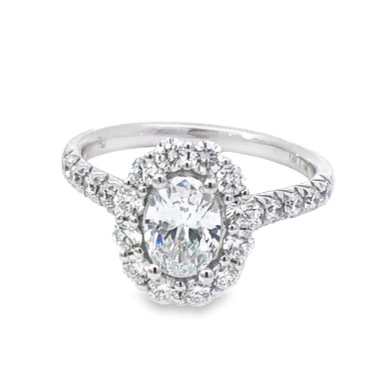 14K White Gold Oval Halo Engagement Ring Setting