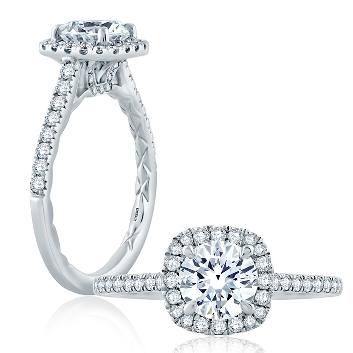 A.Jaffe Platinum Diamond Halo Engagement Ring Setting