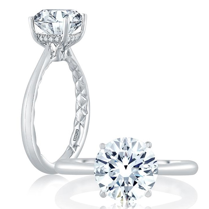 A. Jaffe Platinum Solitaire Hidden Halo Engagement Ring Setting