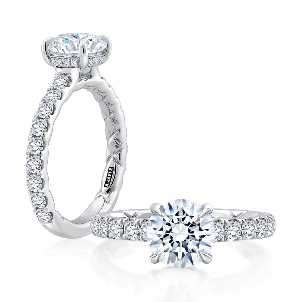 A. Jaffe Platinum Hidden Halo Quilted Engagement Ring Setting