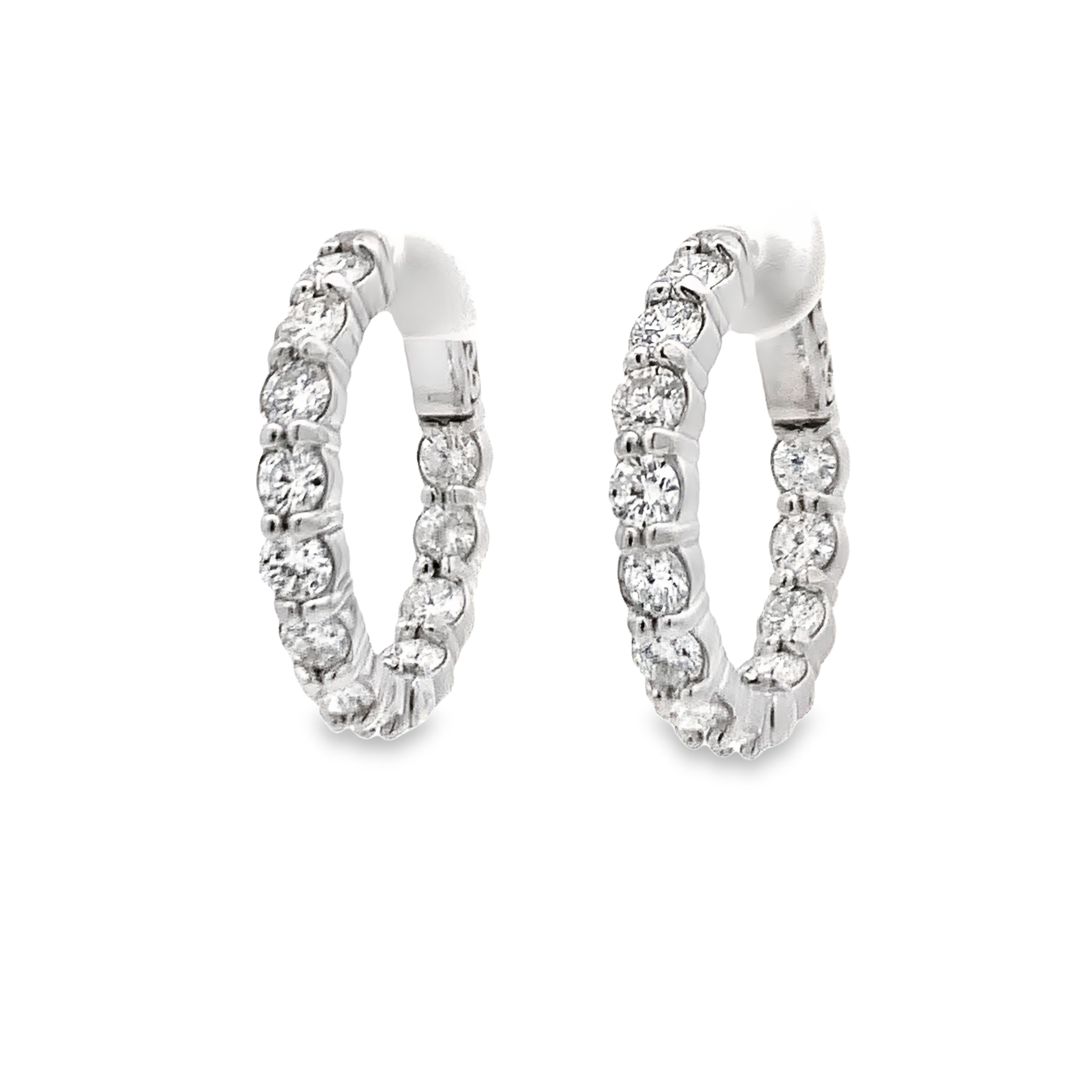 14K White Gold Diamond Hoops