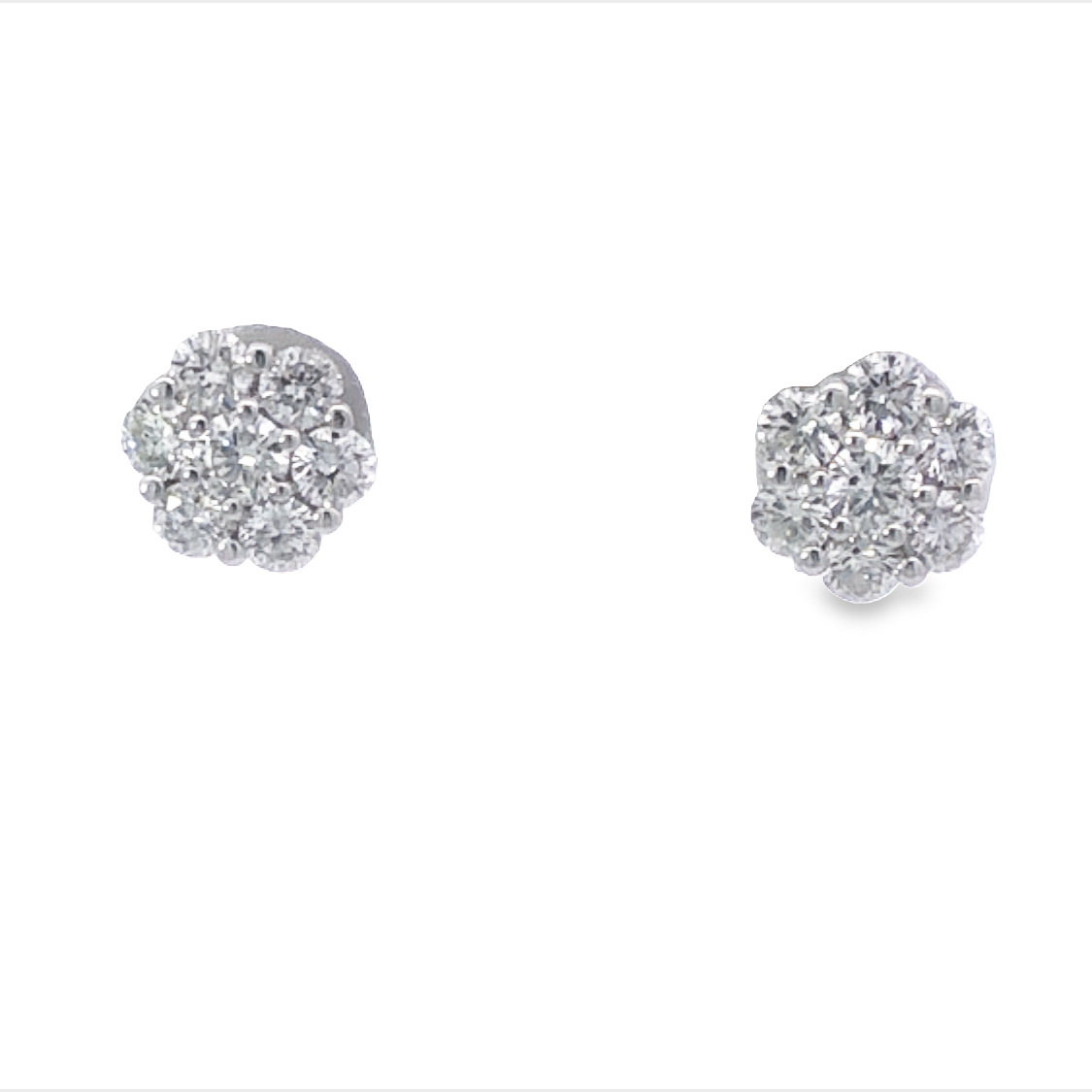 14K White Gold Diamond Cluster Studs