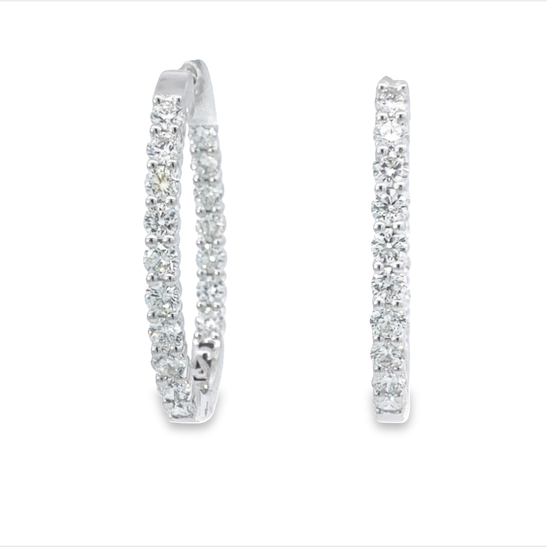 14K White Gold Diamond Hoops