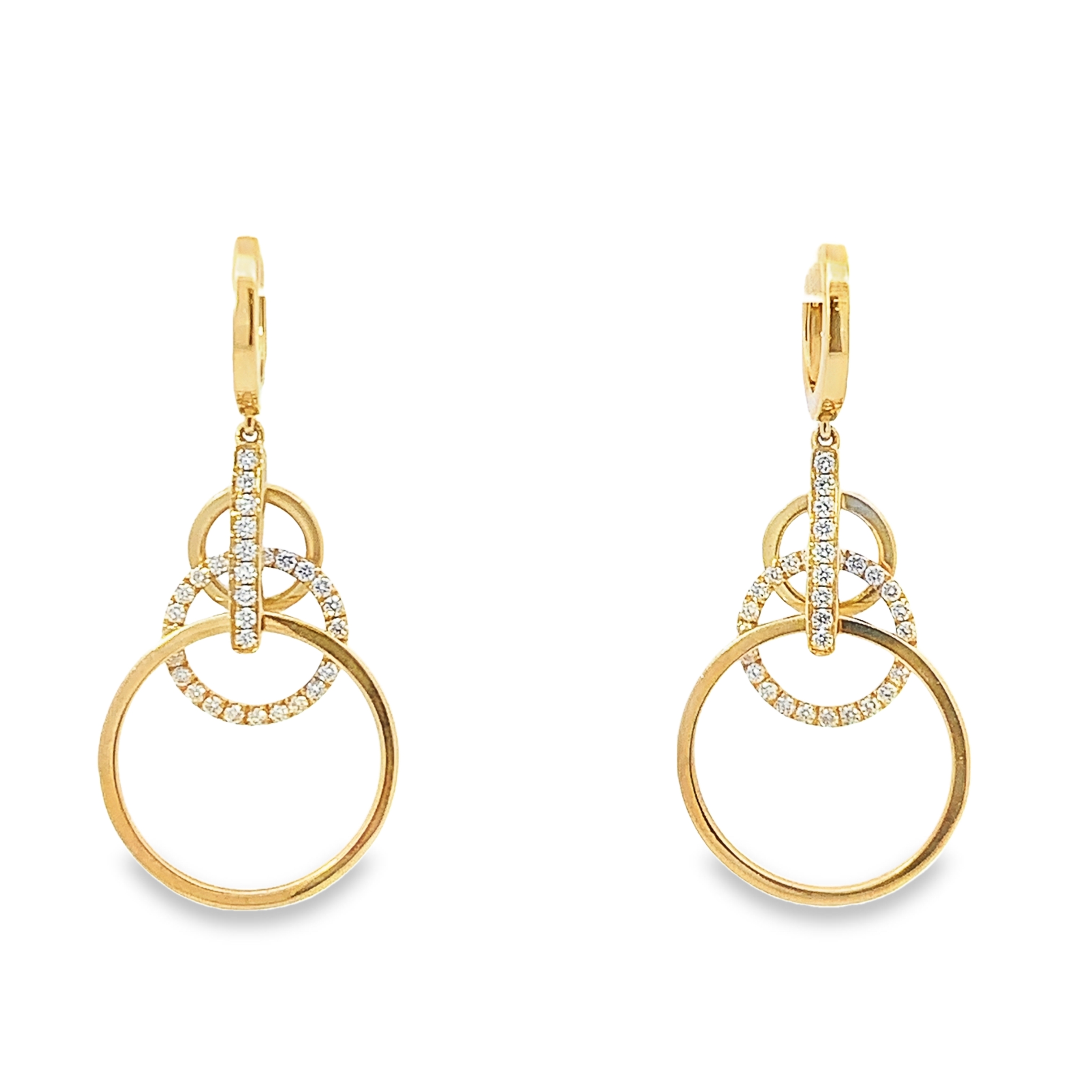 18K Yellow Gold Circle Drop Earrings