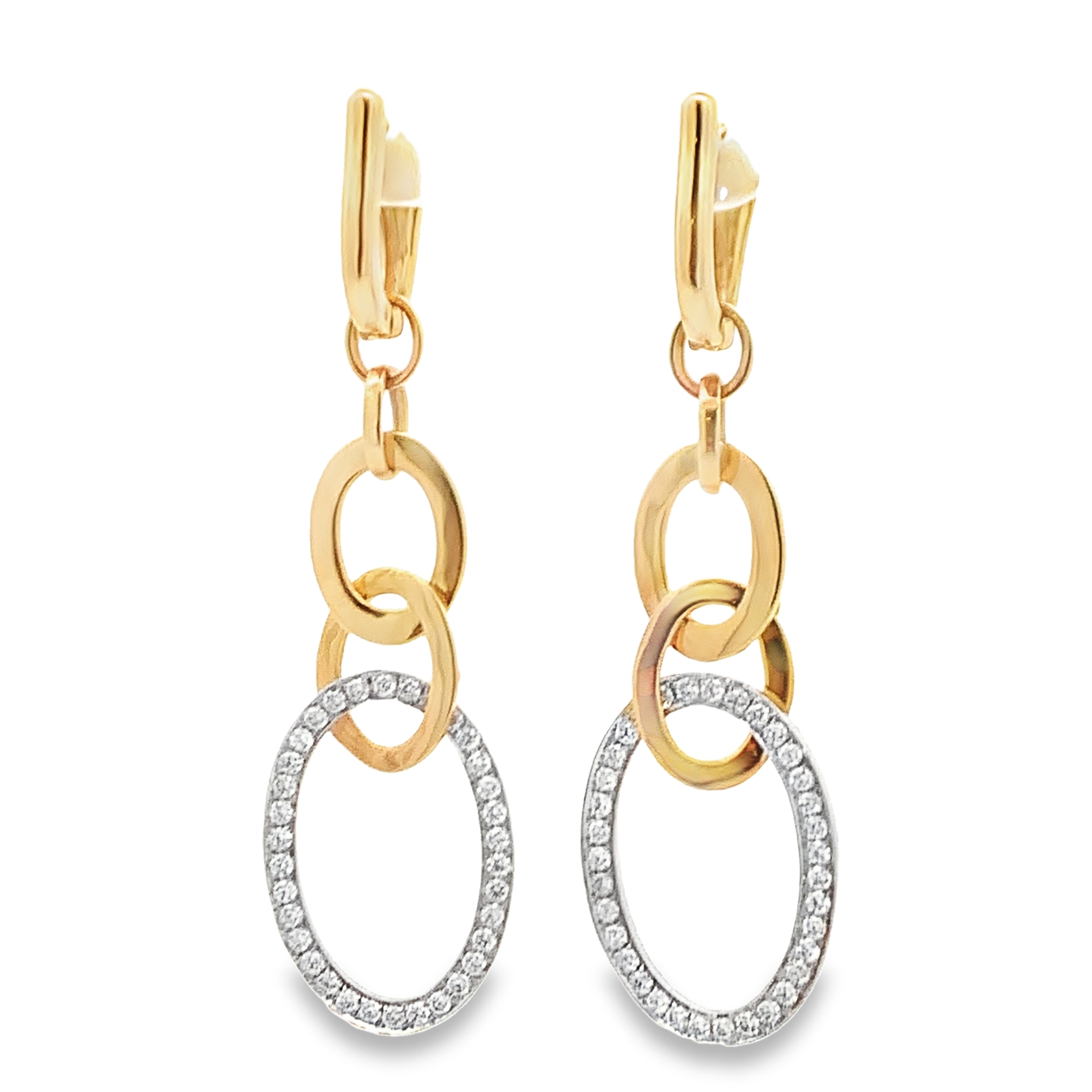 18K Two-Tone Oval Drop Earrings