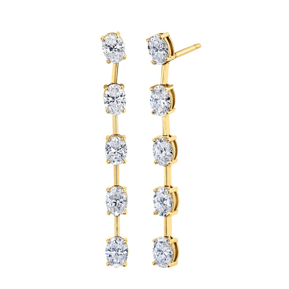 Norman Silverman 18K Yellow Gold Oval Diamond Dangling Earrings