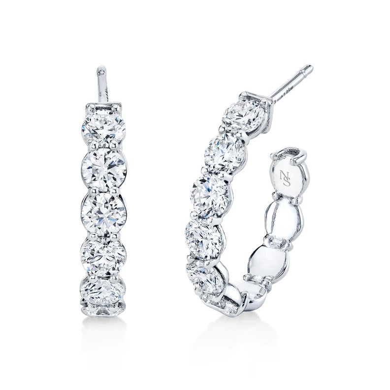 Norman Silverman 18K White Gold Diamond Hoops