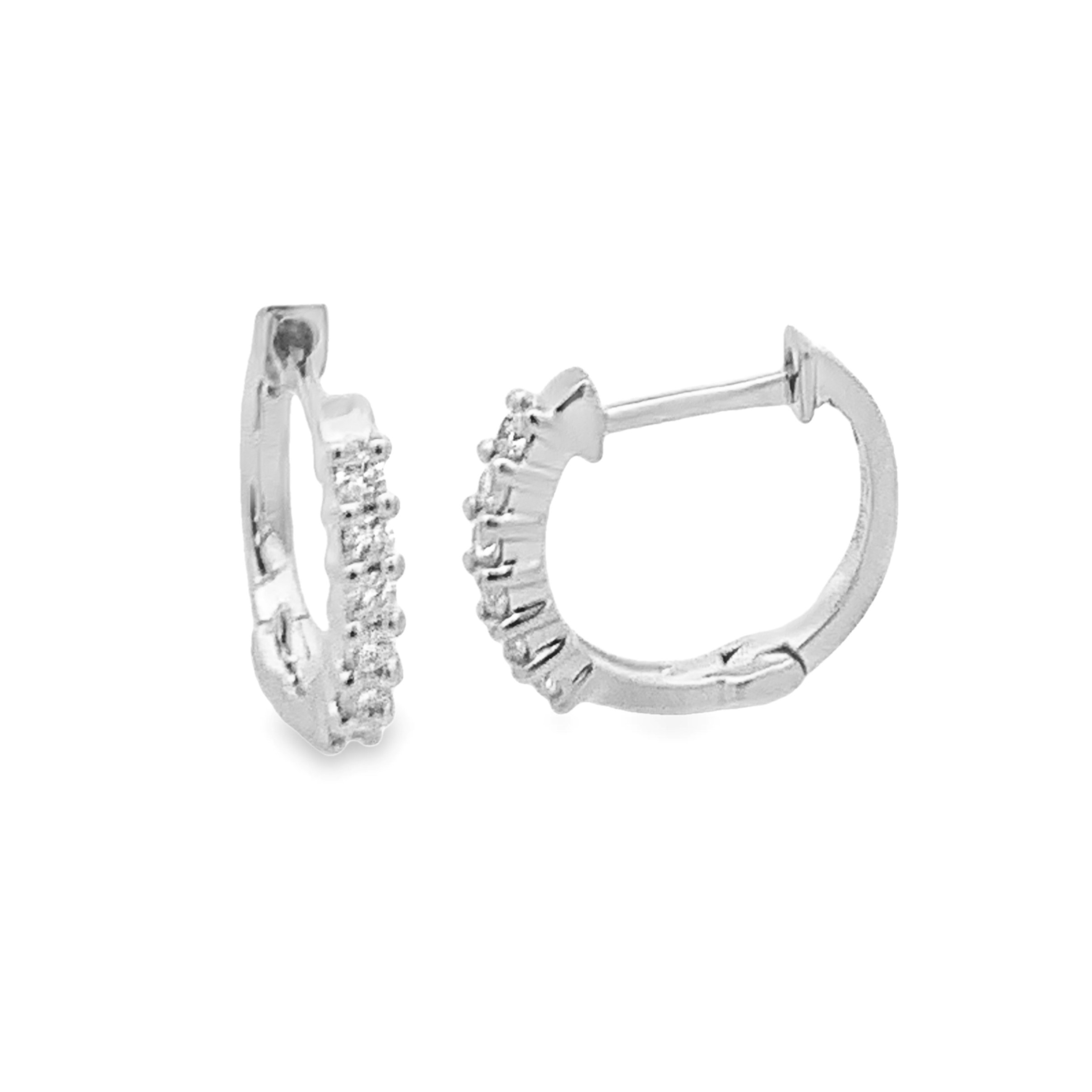 14K White Gold Diamond Huggies