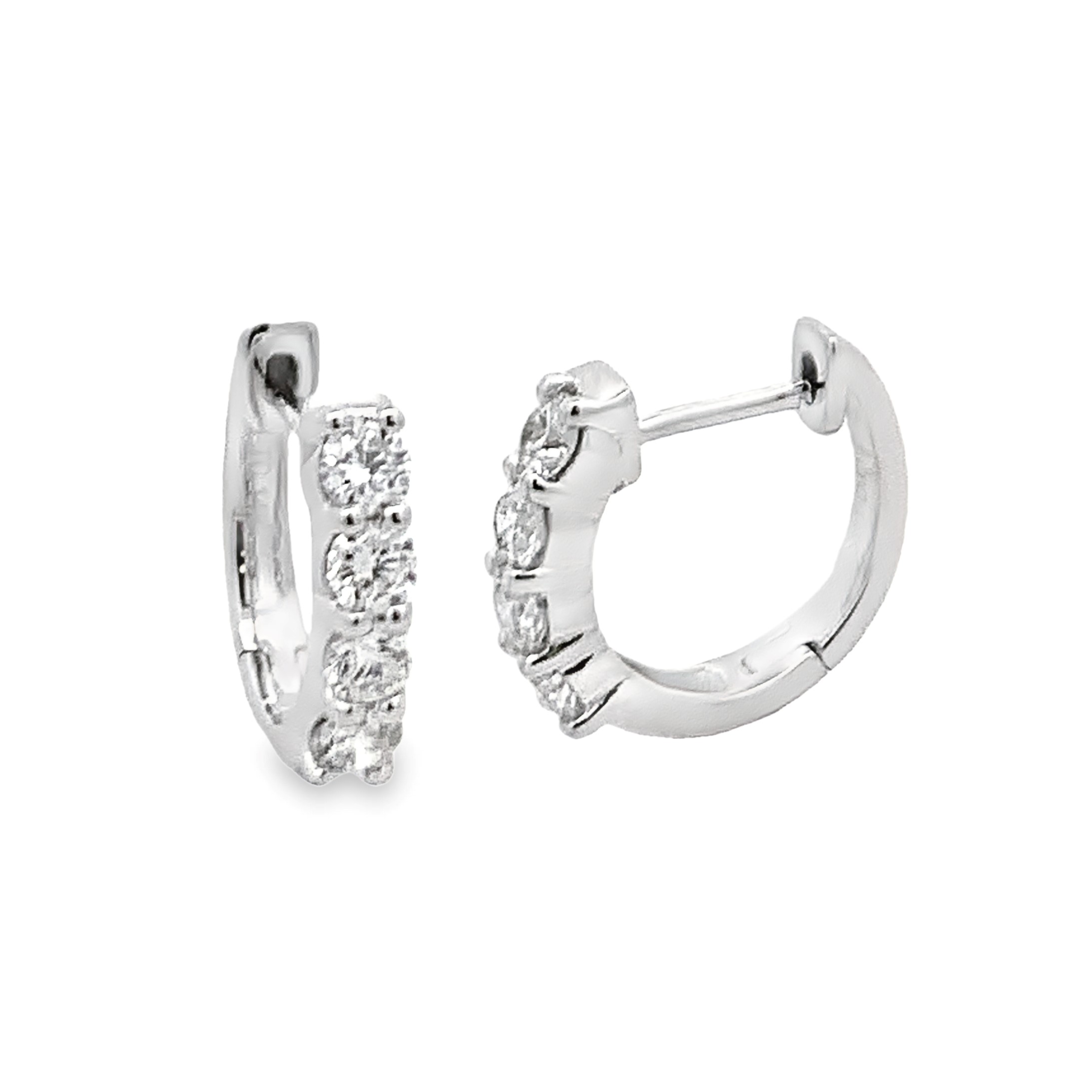 14K White Gold Diamond Huggies