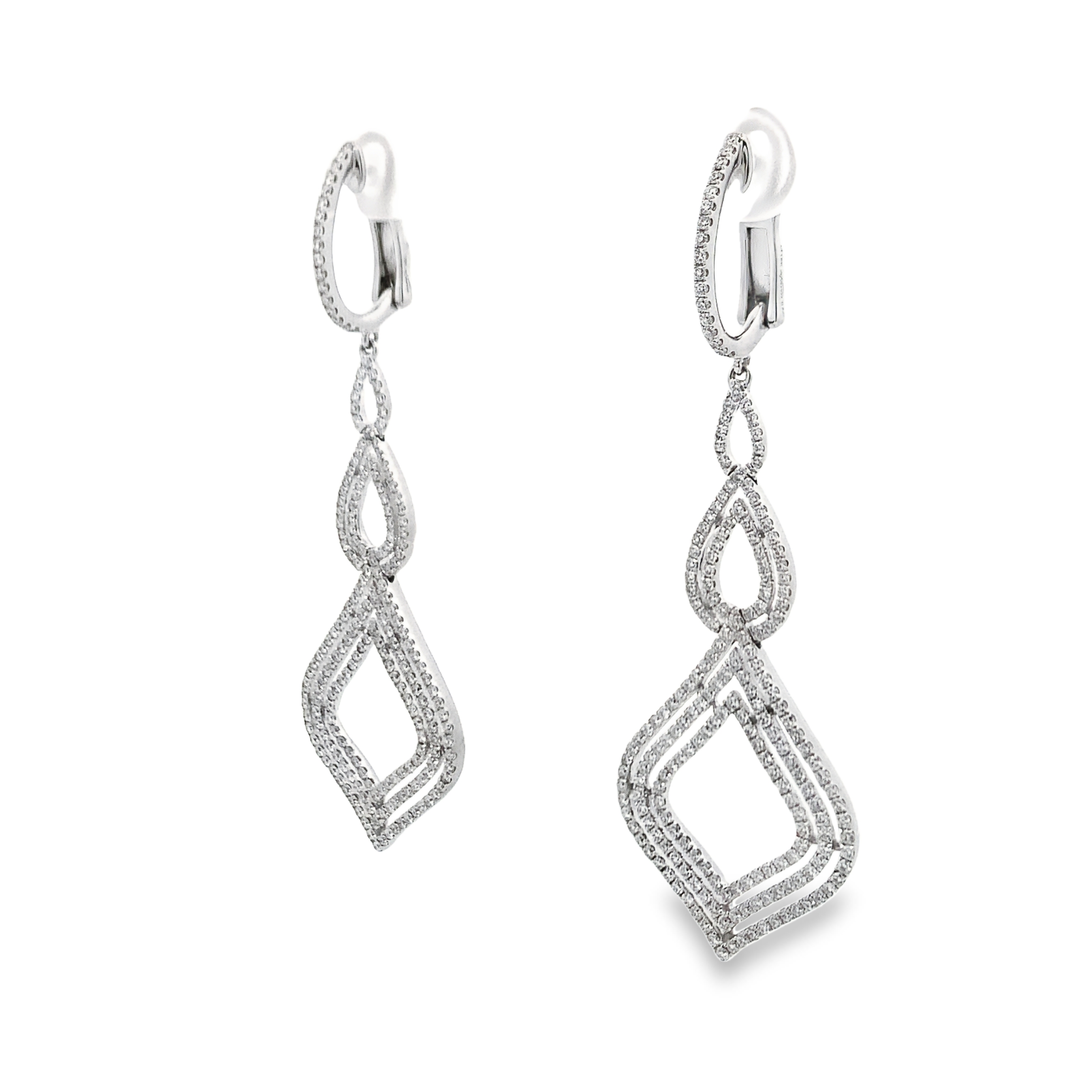 18K White Gold Diamond Dangling Freeform Earrings