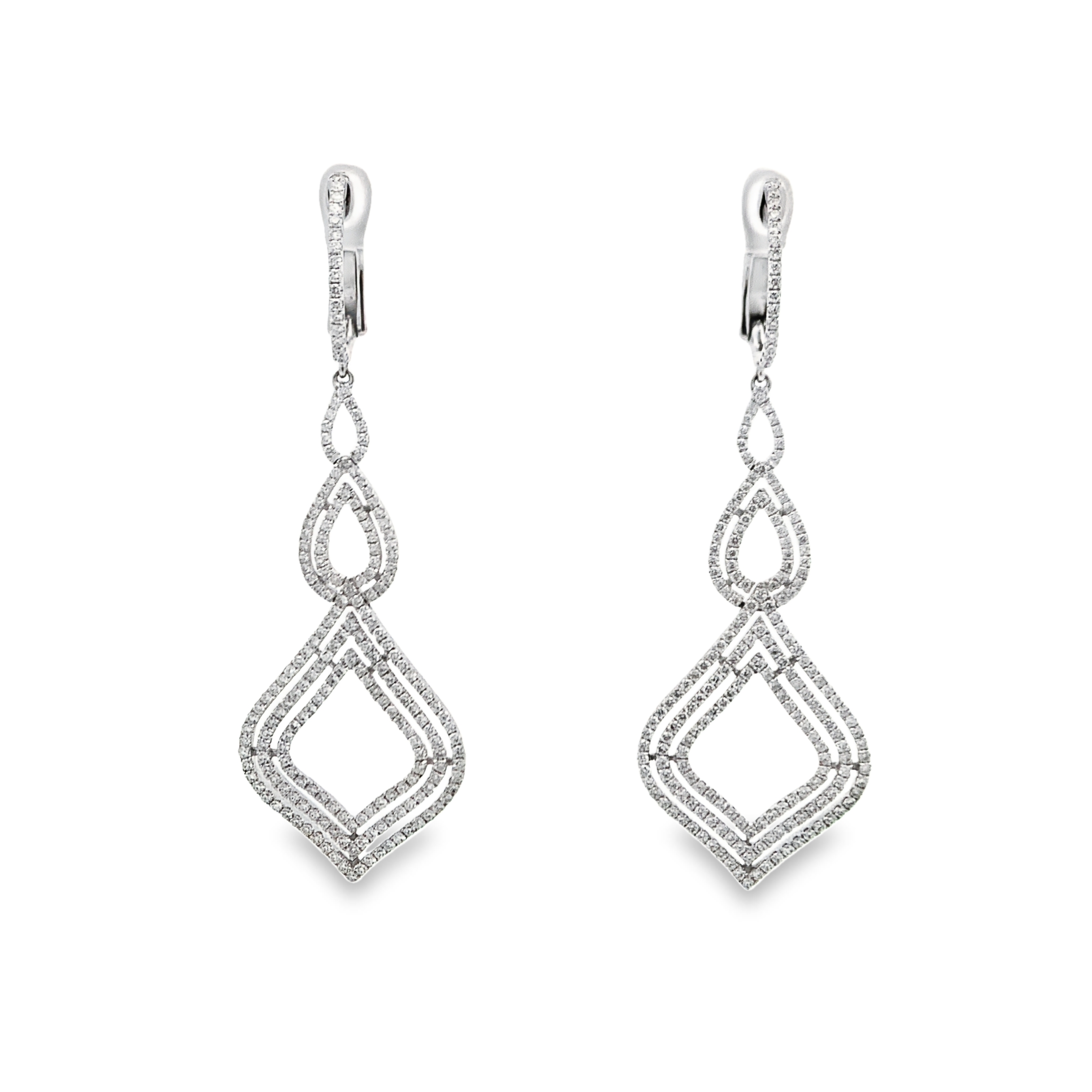 18K White Gold Diamond Dangling Freeform Earrings