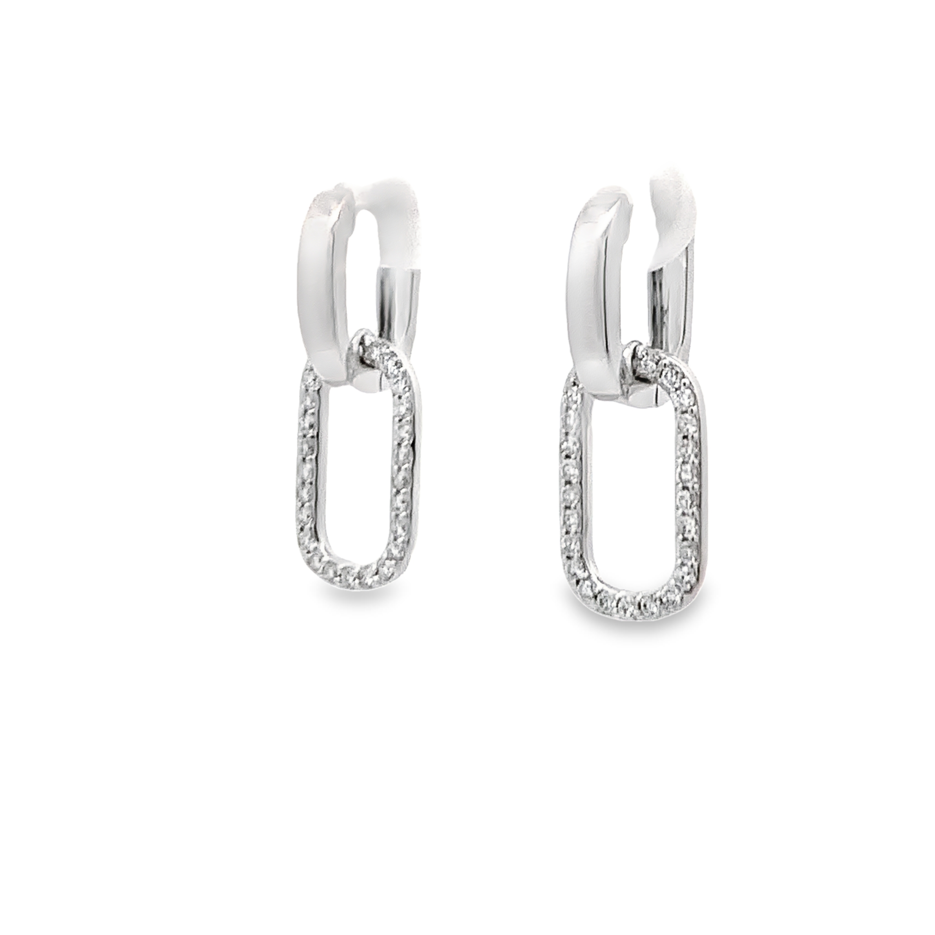 18K White Gold Diamond Oval Drop Earrings